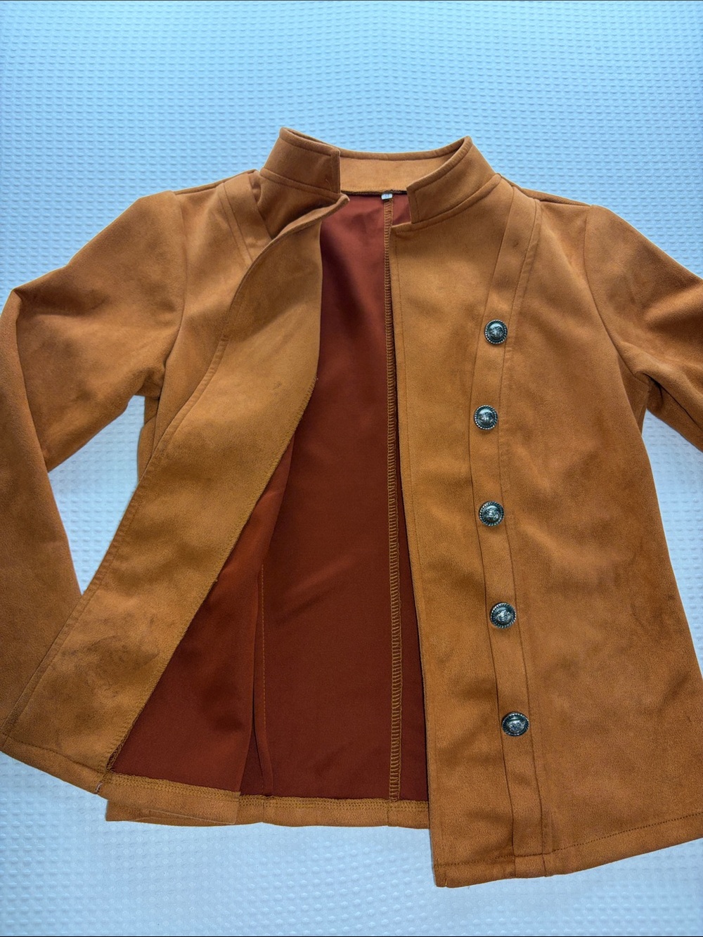 Brown orange Rust-Brown Double-Breasted Pea Coat - Picture 5 of 8